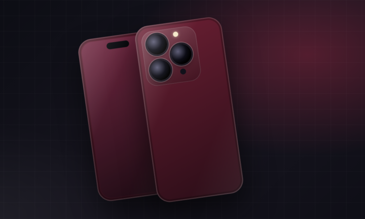 iPhone 18 Pro u boji burgundy, ilustracija telefona s tri kamere