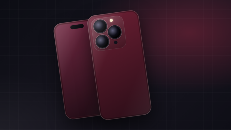 iPhone 18 Pro u boji burgundy, ilustracija telefona s tri kamere