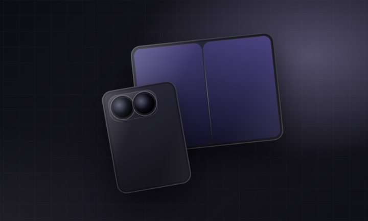 iPhone Duo, ilustracija sklopivog telefona otvorenog i zatvorenog