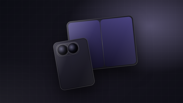 iPhone Duo, ilustracija sklopivog telefona otvorenog i zatvorenog