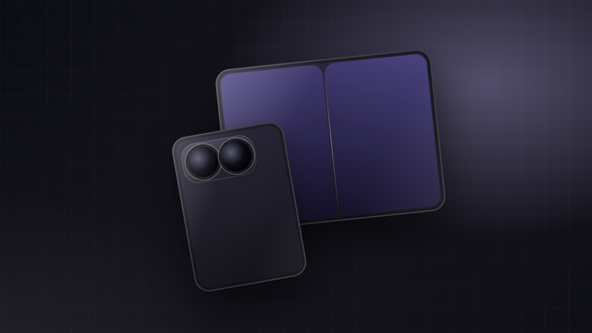 iPhone Duo, ilustracija sklopivog telefona otvorenog i zatvorenog