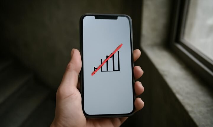 Mobitel s prekriženom ikonom signala u mračnom stepeništu